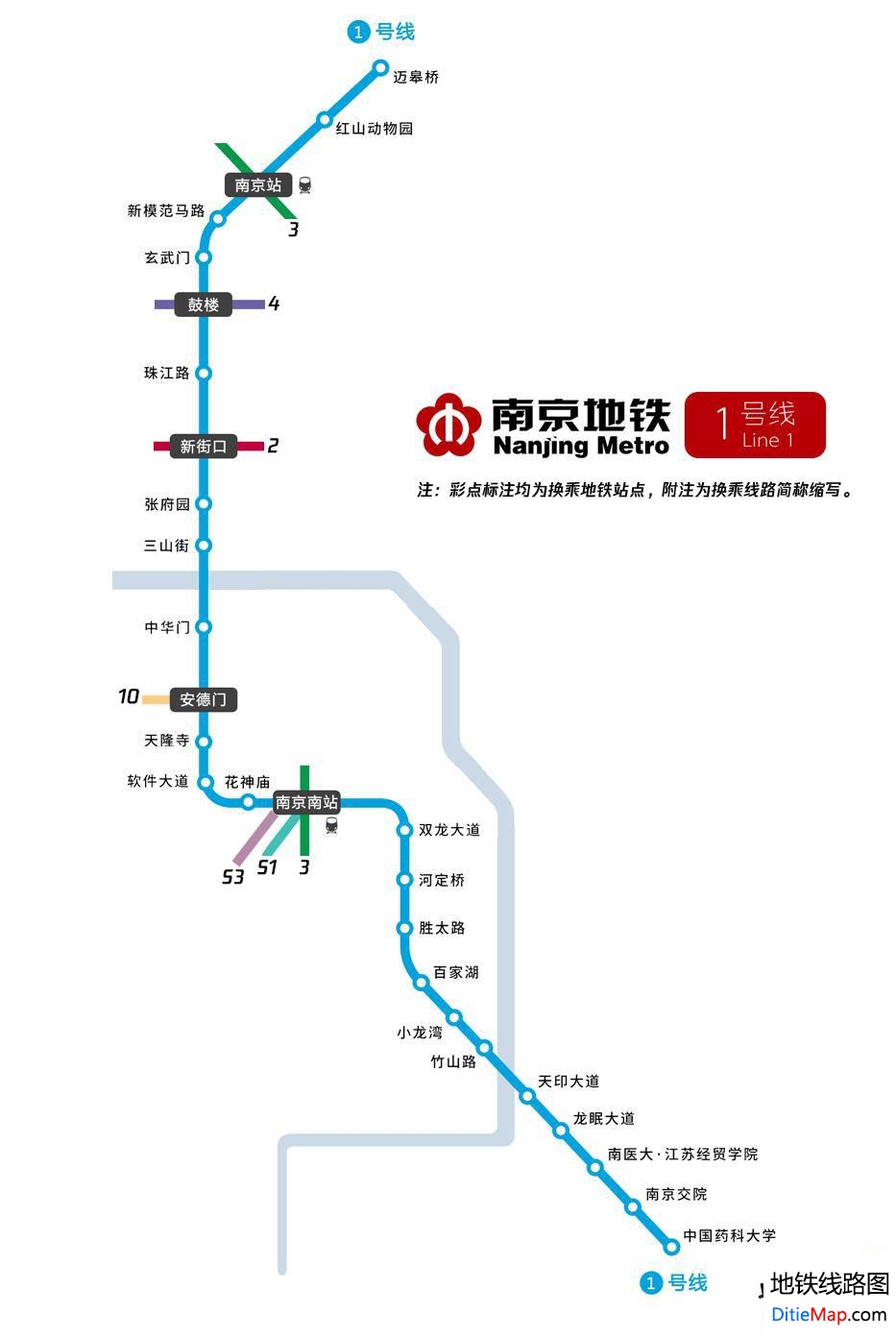 南京地铁1号线站点图图片